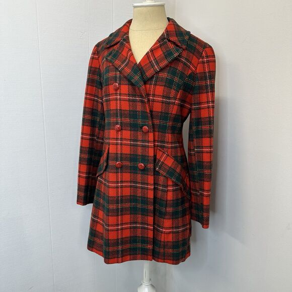 Pendleton Jackets & Blazers - Pendleton Red Wool Tartan Plaid Pea Coat Jacket Fit and Flare Flattering Cut